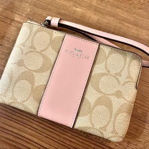 Coach Signature Wristlet- Khaki & Carnation